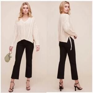 ASTR The Label Open Weave V-Neck Sweater in Cream Side Tie Bows Boho Size Small